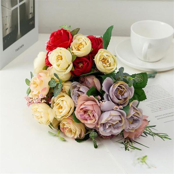 

decorative flowers & wreaths artificial flower silk peony bouquets cloth fake rose for wedding birthday party home decoration simulation