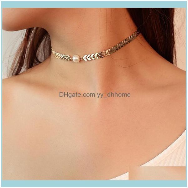 Anhänger Schmuck Mode Schlangenkette Choker Buchstabe V Nachahmung Perle Kurze Halsketten Fischgräte Flugzeug Form Gold Farbe Halskette Schmuck C