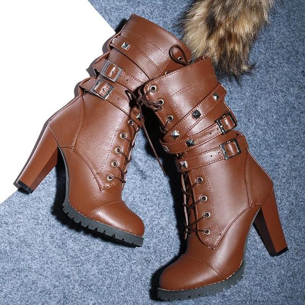 

slippers motorcycle ankle western rivets boots shoes woman autumn winter high heel women 1 qowv, Black