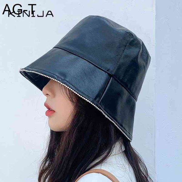 

autumn winter sunscreen bucket hat faux leather bucket cap men women outdoor fishing cap casual lady panama pu fisherman hat, Blue;gray