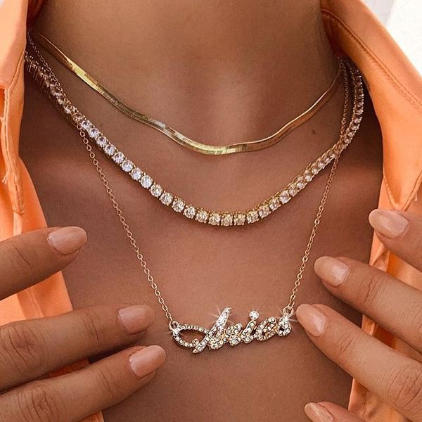 

chains multilayer zodiac necklace for women 12 constellation crystal english letter jewelry gold chain choker femme collar, Silver