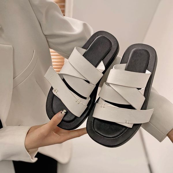 

slippers med shoes woman's slides shale female beach platform fashion 2021 sabot flat luxury rome rubber pu house, Black