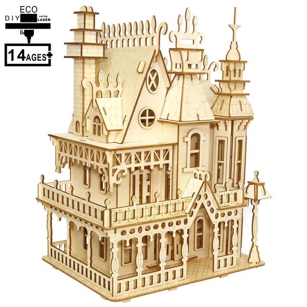 

3d wooden dollhouse miniature furniture toy diy wood puzzle assembly villa dolls house for girls gifts children