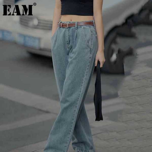 

[eam] high waist black blue denim big size wide leg trousers loose fit pants women fashion spring autumn 1dd6574 210512
