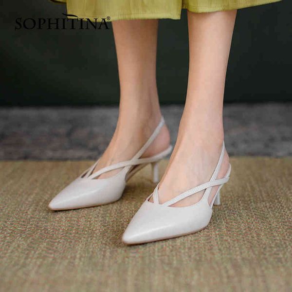 

sophitina pointed toe ladies shoes elegant stiletto full leather comfortable shoes back strap tpr non-slip women's sandals ao236 210513, Black