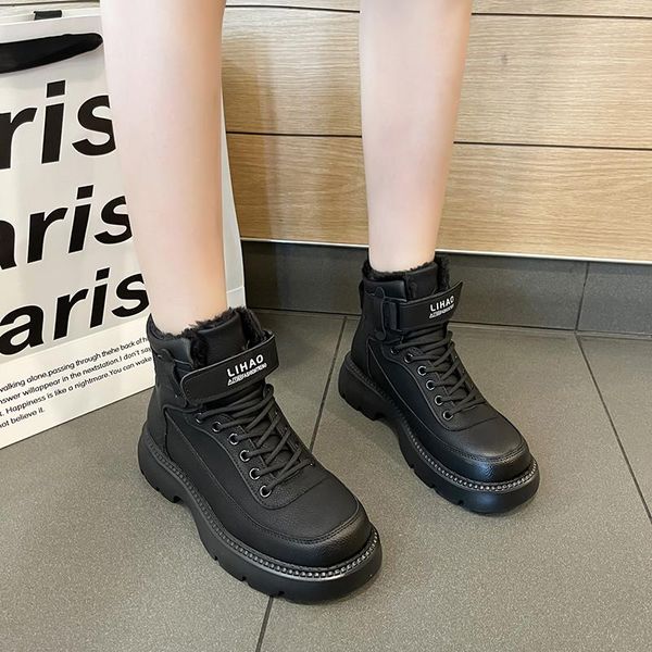 

boots 2021 women shoes autumn lace-up men's winter warm platform comfortable non-slip men snow, Black