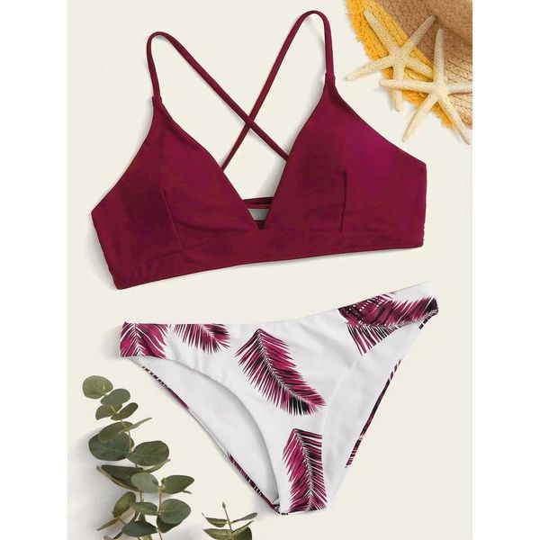 

women's swimwear female floral random print bikini set push-up swimsuit beachwear padded suit, White;black