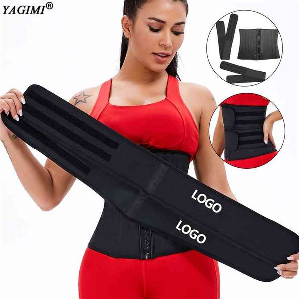 

yagimi latex waist trainer logo print 25 steel bones sweat sport shaper belly control straps removable double belt button zipper, Black;white