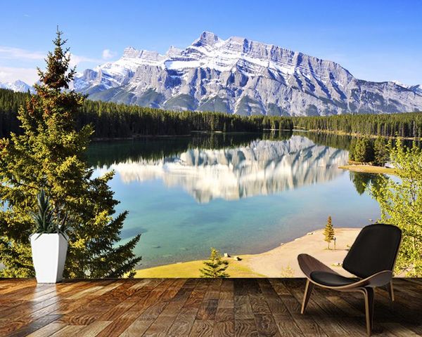 

papel de parede mountain lake view and reflection natural landscape wallpaper,living room tv wall bedroom papers home decor wallpapers