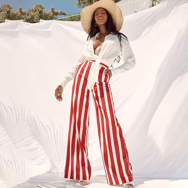 

women's pants & capris sweetkama women high waist striped wide leg chiffon casual trousers summer, Black;white