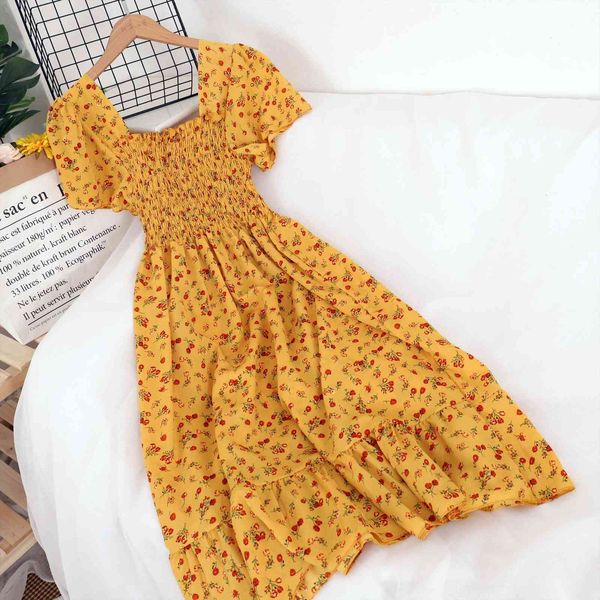 

bohemian summer floral print women dress elegant square collar short sleeve a line ruffle vestidos casual flower chiffon dresses, Black;gray