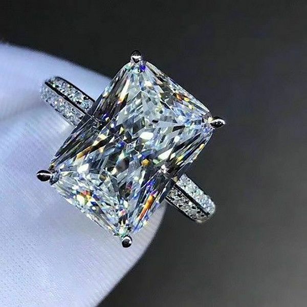 

luxury square 5ct lab moissanite promise ring 925 sterling silver engagement wedding band rings for women bridal finer jewelry, Slivery;golden