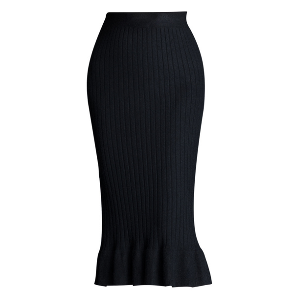 

skirts 2021 autumn and winter woolen skirt women's high waist slim stretch fishtail mid-length knitted, Black