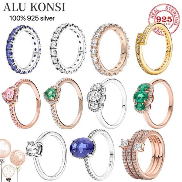 

fit original real 925 sterling silver pan ring for women princess crystal couple diy fashion wedding jewelry 211217, Slivery;golden