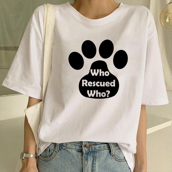 

dog pows who rescued printed womens tee summer women fashion short sleeve shirts graphic clothes, White
