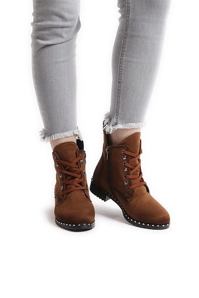 

boots women casual stone zipper and lace-up soby11060011, Black