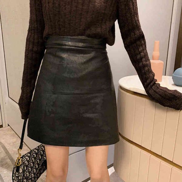 

arrival autumn korea fashion women's high waist leather plutonium skirts all combined casual black line mini skirt s371
