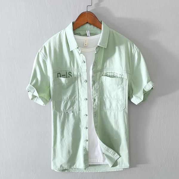 

men's casual shirts l9809 summer men letter printing short sleeve pocket slim fit student youth streetwear lapel single breasted, White;black