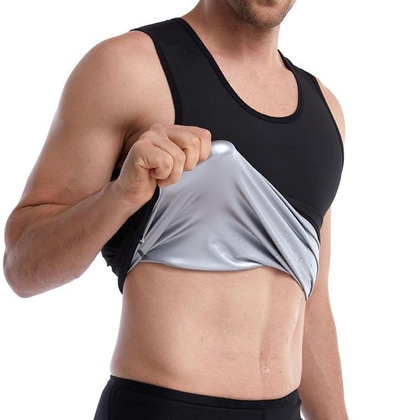

men's body shapers seamless men sweat vest zip tank waist trainer slimming pants+shirt modeling belt losing weight sauna bodysuit, Black;brown