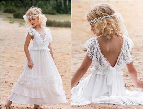 

girl's dresses flower girls dress boho ivory lace v neck tiered beach summer wedding party vestidos formal kids wear floor length, Red;yellow