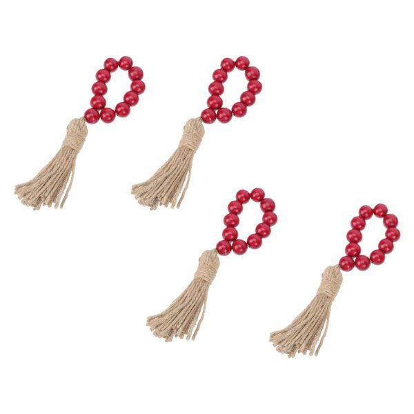 

napkin rings 4pcs colored plaid wood beads with tassel buckle ring for decor