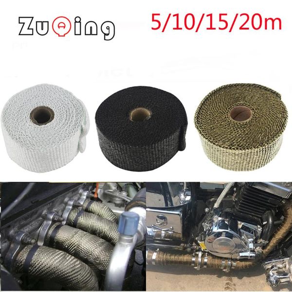 

motorcycle exhaust system 5cm*5m/10m/15m/20m heat wrap thermal tape fiberglass manifold insulation roll resistant with stainless ties
