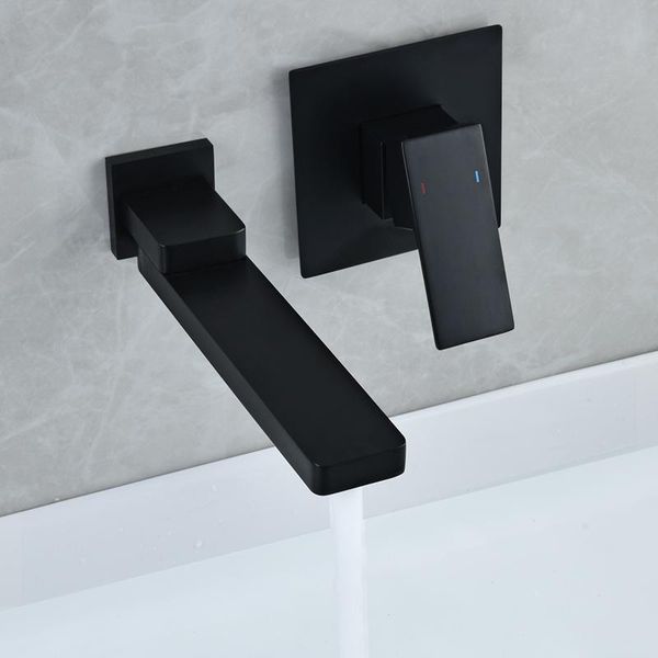 

black bathroom basin mixer tap sink faucet wall mounted square chrome brass hidden and cold water faucets