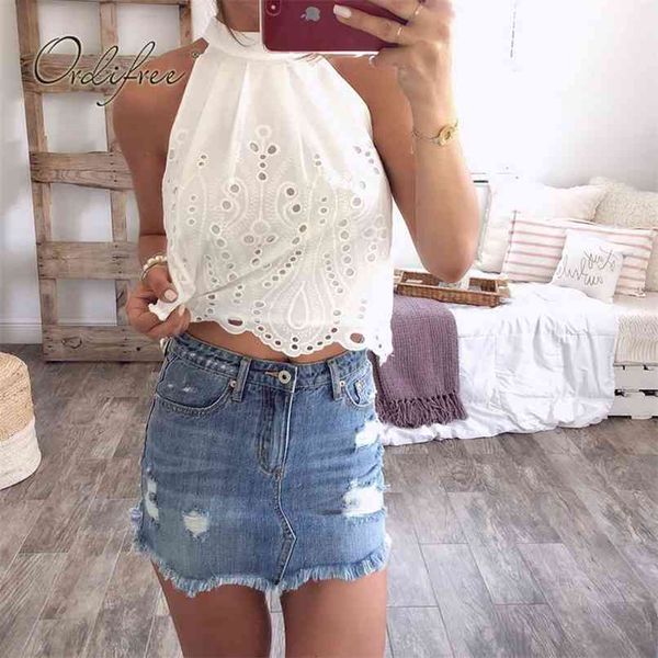 

summer women off shoulder short shirts cotton white lace embroidery blouse 210513