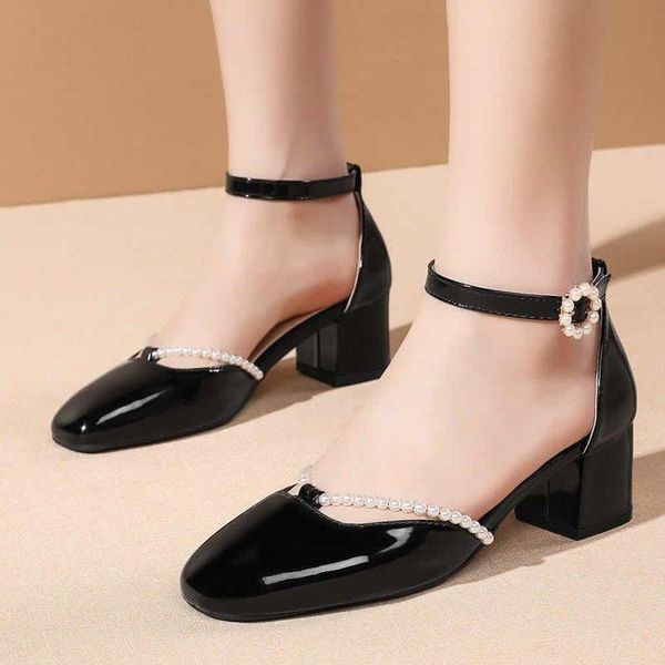 

shoes high heels women pumps block ladies sandals buckle female dress, Black