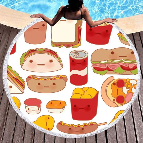 

delicious beach towel 3d printed microfiber round summer toalla tassel yoga mat