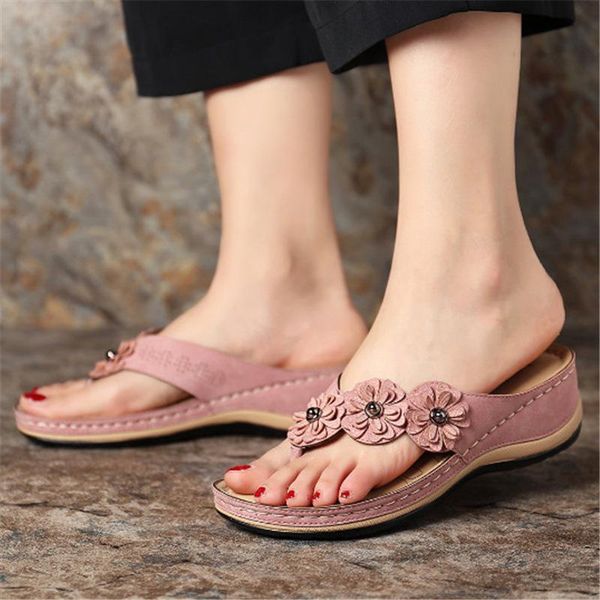 

slippers women's sandals retro flower flip-flops female summer flats outside lady casual slides women designer, Black