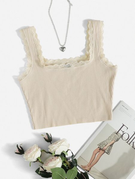 

lace trim tank g6vs#, White