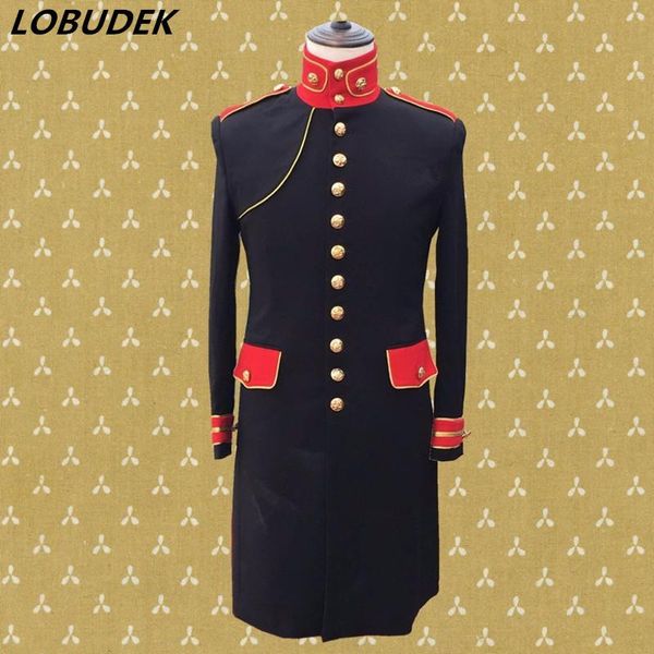 

men's suits & blazers star same paragraph trench prom party costumes male singer vocal concert tide coat personality stage show clothin, White;black