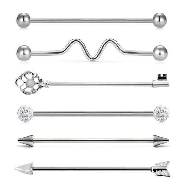 Aço Inoxidável Geométrico Corpo Jóias 6 em 1 Longo Industrial Barbell Auricular Cartilagem Hélice-Conch Piercing Bar Brincos