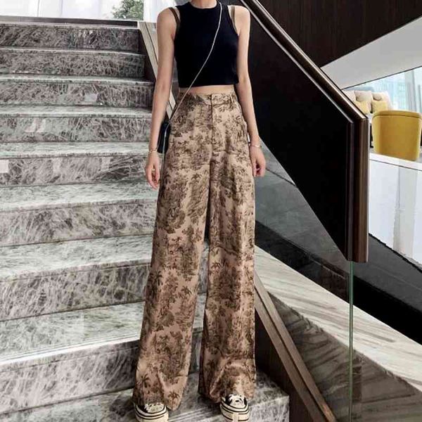 

korean style wide leg pants women vintage harajuku print high waist trousers summer female palazzo pants women clothing 210522, Black;white