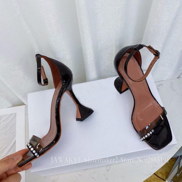 

dress shoes clear pvc ankle strap women gladiator sandals clip-on crystal party banquet strange heel black white runway