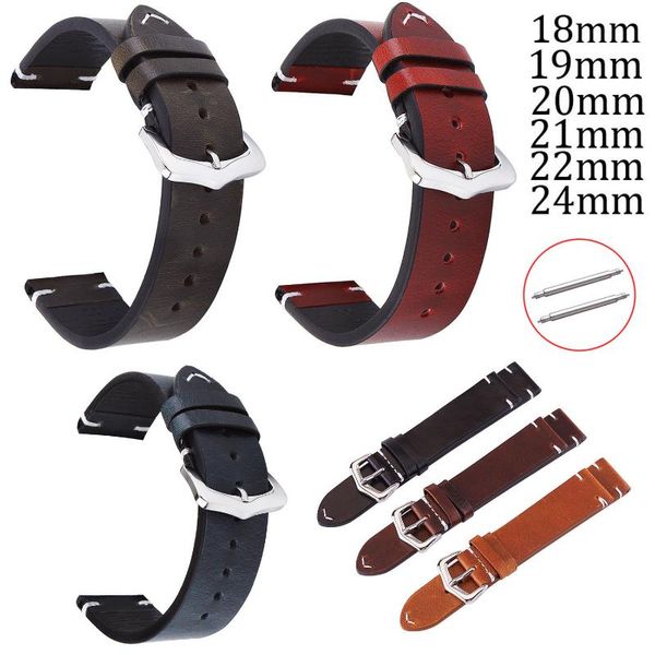 

watch bands calf leather band 18mm 19mm 20mm 21mm 22mm 24mm strap stitching genuine watchband retro wrist with pins, Black;brown