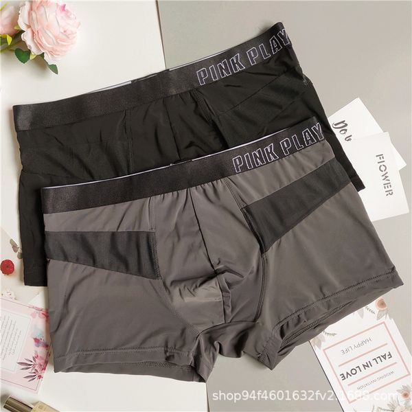 

men's pink play flat angle ice mesh low waist underwear comfortable hollow out hip lifting u-shaped design solid color, Black;white