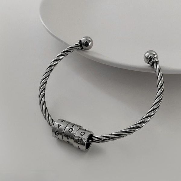 

bangle vsnow vintage twist weave love letter for women girls unique design rotatable metallic open silver color jewellery, Black