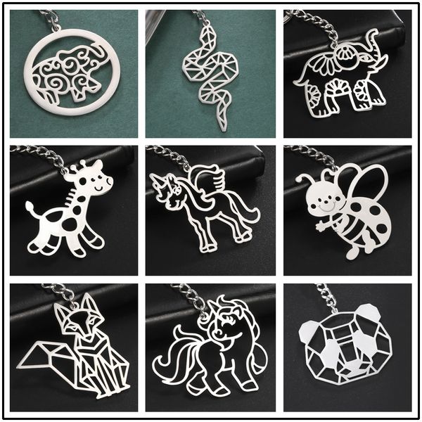 Teamer cute animal wof dinossauro raposa gato cão cobra panda koala keychain para mulheres saco acessórios aço inoxidável chaveiro anel