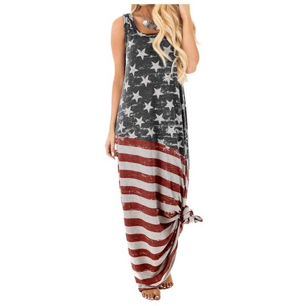 

casual dresses women dress independence day maxi ladies sleevelee clothing loose summer tanks sundress vestidos plus size, Black;gray