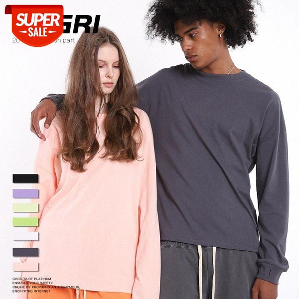 

nagri men's solid color loose long-sleeved t-shirt couple men and women all-match bottoming shirt #kr2f, Black