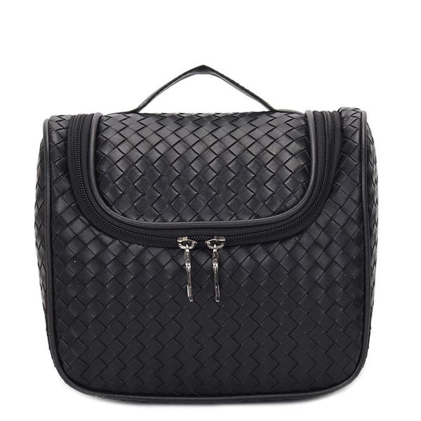 

female solid color travel woven bag elegant women's clutch unique design small square bags toiletry kits organizer cosmetic & cases