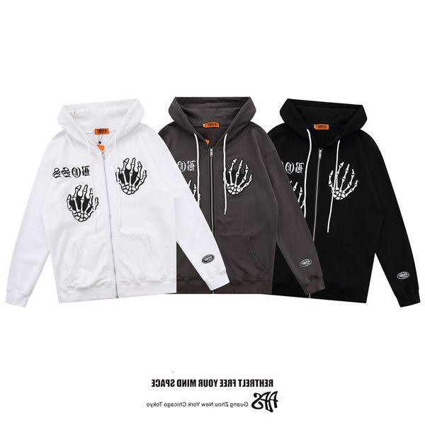

winter toxicity men's autumn and beautiful street skeleton hand lovers' terry zipper hoodie, Black