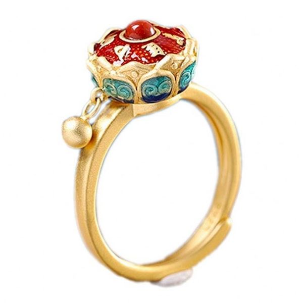 

cluster rings women tibetan prayer wheel ring lady rotating om mantra shift good luck jewelry, Golden;silver