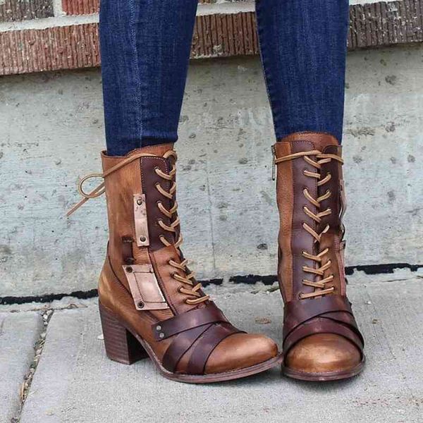 

fashion shoes women platform ankle boots women pu leather thick heel boots ladies worker womens retro boots for females booties 210428, Black