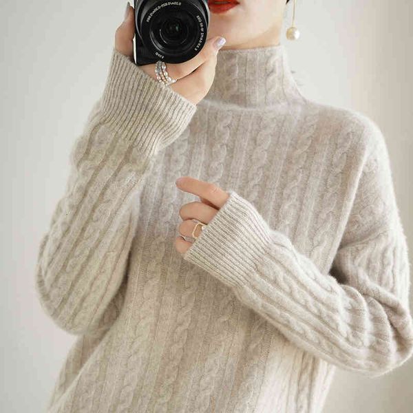 

sweaters high-end autumn winter 100% cashmere and wool sweater turtleneck women's female loose large size knitted 7colors s-xxl outwear, White;black