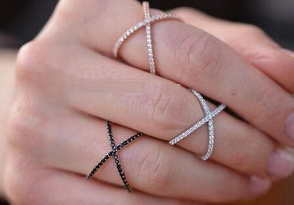 

cluster rings handmade real 100% 925 sterling silver criss cross x rings, thin diamond rings,women wedding micro pave ring, Golden;silver