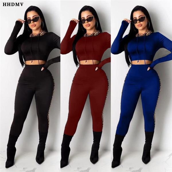 

two piece dress hhdmv hooded leopard 2021 sport running casual tracksuit for women fashion bandage 2 sets high street, White