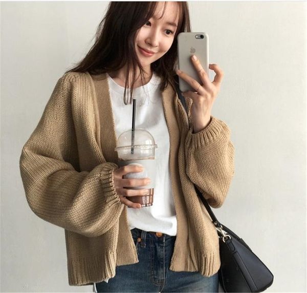 

knits women's wool style sweater, plain knitted jacket, White